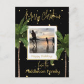 Kerst Familie Goud Zwart Tropische Vakantie Feestdagenkaart (Voorkant)