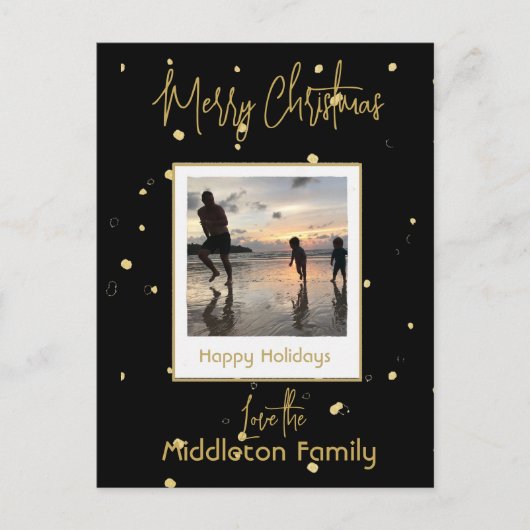 Kerst Familie Goud Zwart Vakantie Feestdagenkaart (Voorkant)