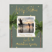 Kerst Familie Groen Goud Tropische Vakantie Feestdagenkaart (Voorkant)