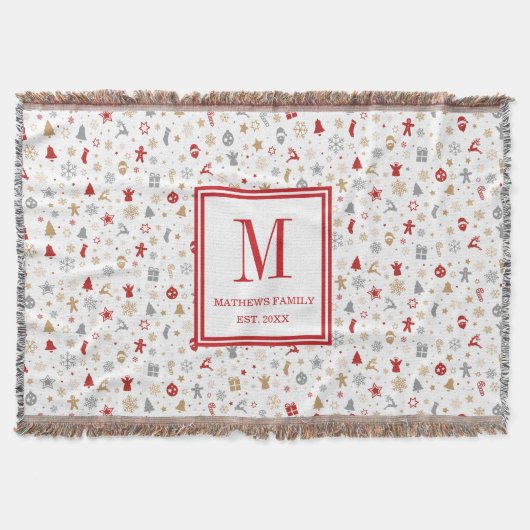 Kerst Familie Initiële Monogram Deken (Voorkant)