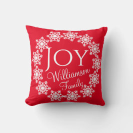 Kerst Familie JOY Rood met Witte Sneeuwvlokken Kussen