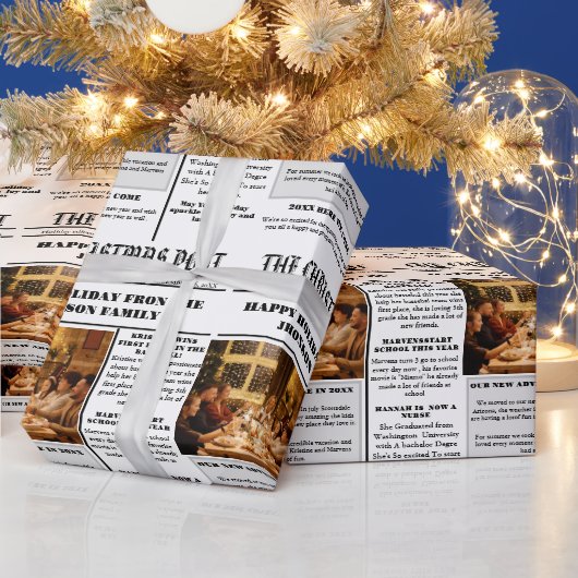 Kerst familie krant + jaar in de Review foto Cadeaupapier (Feestdagen)