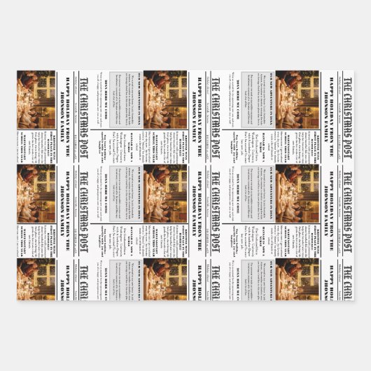 Kerst familie krant + jaar in de Review foto Inpakpapier Vel (Voorkant)