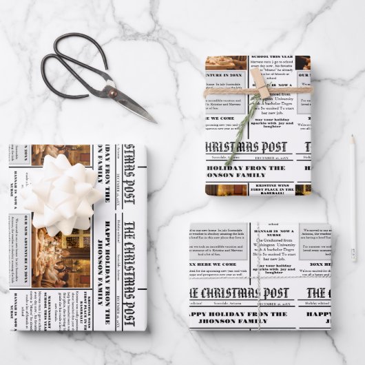 Kerst familie krant + jaar in de Review foto Inpakpapier Vel (Voorkant)
