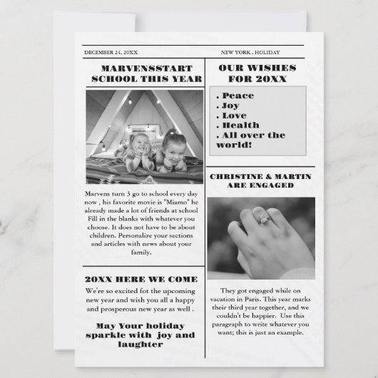 Kerst familie krant + jaar in de Review foto Kaart (Achterkant)