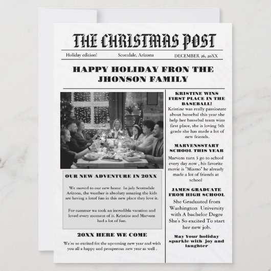 Kerst familie krant + jaar in de Review foto Kaart (Achterkant)