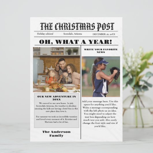 Kerst familie krant + jaar in de Review foto Kaart (Staand voorkant)