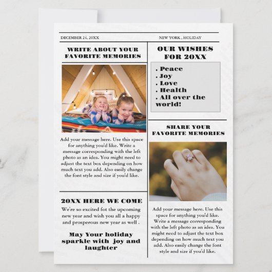 Kerst familie krant + jaar in de Review foto Kaart (Achterkant)