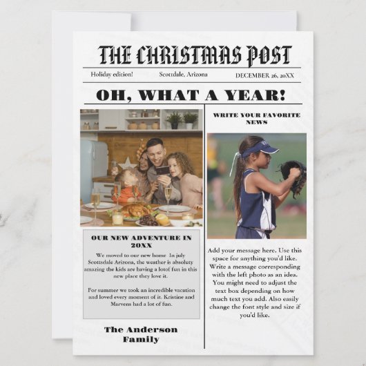 Kerst familie krant + jaar in de Review foto Kaart (Voorkant)