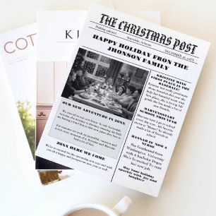 Kerst familie krant + jaar in de Review foto Kaart