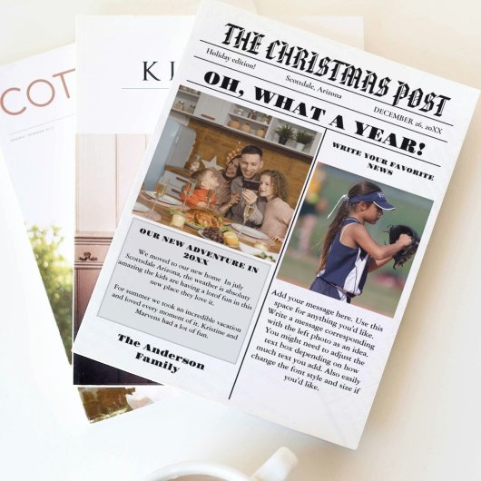 Kerst familie krant + jaar in de Review foto Kaart