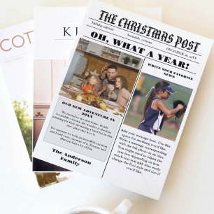 Kerst familie krant + jaar in de Review foto Kaart