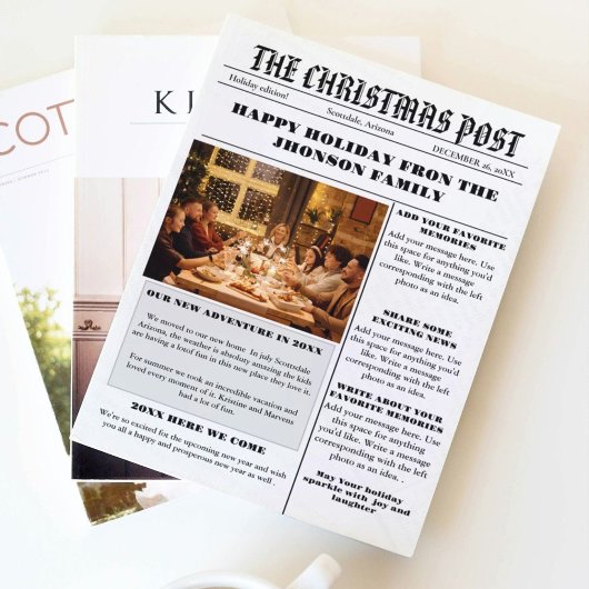 Kerst familie krant + jaar in de Review foto Kaart