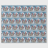 Kerst familie pinguïns met een houten teken cadeaupapier (Vlak)