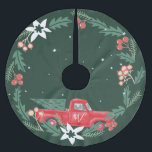 Kerst Familie  Rode Truck Kerstboom Rok<br><div class="desc">Leuk kerstthema ontwerp met moderne rand van bloemen,  bessen en groen. Voorzien van uw eigen rode  truck met het initiaal van uw familienaam. Groene,  rode en witte feestelijke vakantiekleuren. Mooie kerstdecoratie voor thuis.</div>