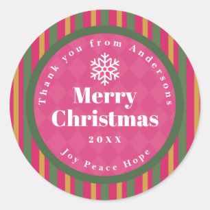Kerst Familie Strepen Dank Je Wel Rood Ronde Sticker