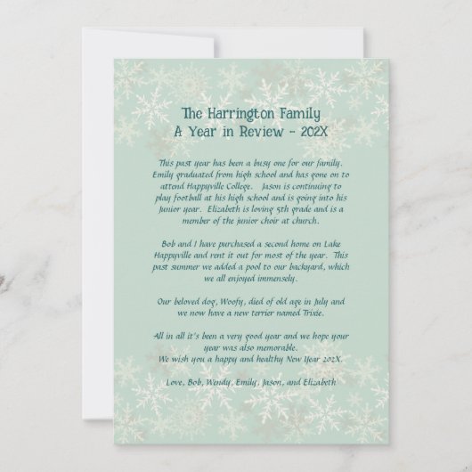 Kerst Familie Update Letter Sneeuwvlokken Kaart (Voorkant)