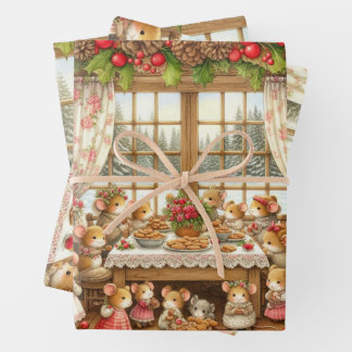 Kerst familie van de muis inpakpapier vel