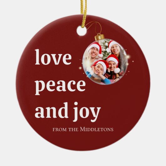 Kerst Familiefoto Liefde Vrede Joy Vakantie Keramisch Ornament (Voorkant)