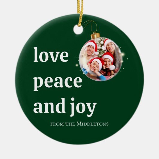 Kerst Familiefoto Liefde Vrede Joy Vakantie Keramisch Ornament (Voorkant)