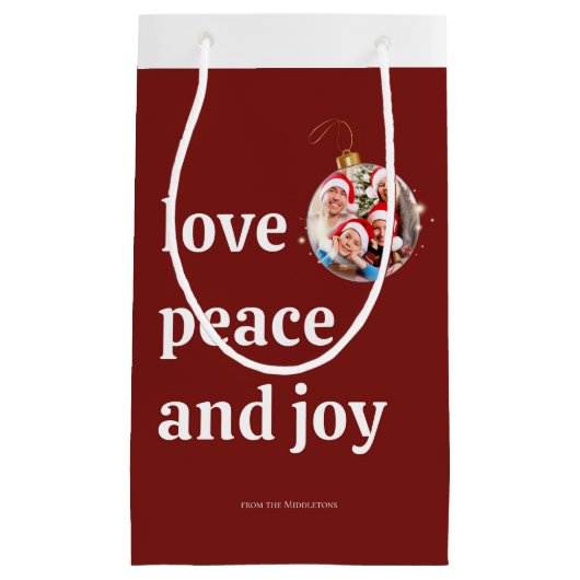 Kerst Familiefoto Liefde Vrede Joy Vakantie Klein Cadeauzakje (Voorkant)