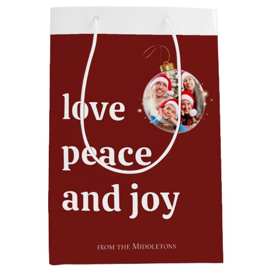 Kerst Familiefoto Liefde Vrede Joy Vakantie Medium Cadeauzakje (Voorkant)