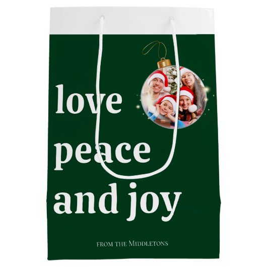Kerst Familiefoto Liefde Vrede Joy Vakantie Medium Cadeauzakje (Achterkant)