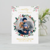Kerst Familiefoto Plaid Gold Folie Feestdagenkaart (Staand Voorkant)