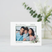 Kerst familiefoto witte kegel dennenboom modern feestdagenkaart (Staand voorkant)