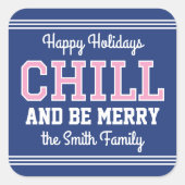 Kerst Familienaam Typografie Navy Pink Vierkante Sticker (Voorkant)