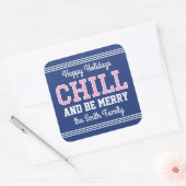 Kerst Familienaam Typografie Navy Pink Vierkante Sticker (Envelop)