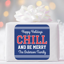 Kerst Familienaam Typografie Navy Red Vierkante Sticker