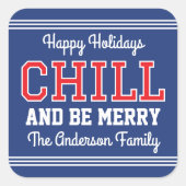 Kerst Familienaam Typografie Navy Red Vierkante Sticker (Voorkant)