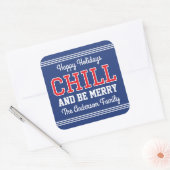 Kerst Familienaam Typografie Navy Red Vierkante Sticker (Envelop)