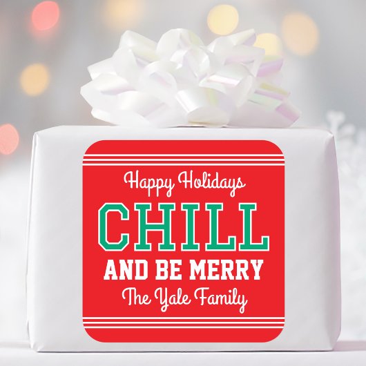 Kerst Familienaam Typografie Red Green Vierkante Sticker