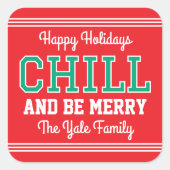 Kerst Familienaam Typografie Red Green Vierkante Sticker (Voorkant)