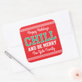 Kerst Familienaam Typografie Red Green Vierkante Sticker (Envelop)