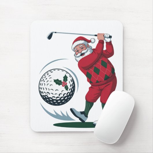 Kerst Fantasie Golf Spelende Kerstman   Muismat (Met muis)