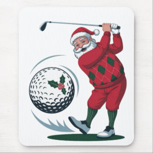 Kerst Fantasie Golf Spelende Kerstman   Muismat