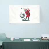 Kerst Fantasie Golf Spelende Kerstman Spandoek (Beurs)