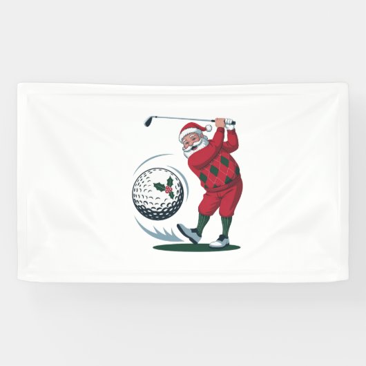 Kerst Fantasie Golf Spelende Kerstman Spandoek (Horizontaal)