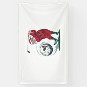 Kerst Fantasie Golf Spelende Kerstman Spandoek (Verticaal)
