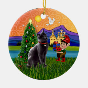 Kerst Fantasie - Russische Blauwe kat Keramisch Ornament