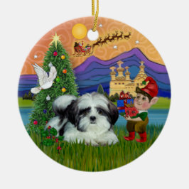 Kerst Fantasie - Shih Tzu (zwart-wit) Keramisch Ornament