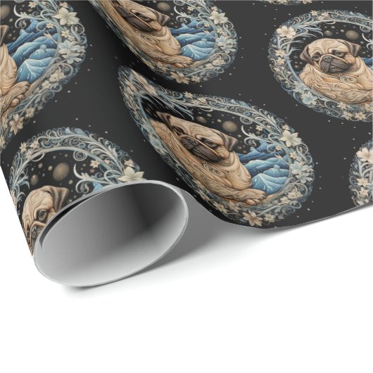 Kerst Fantasy Pug Cadeaupapier (Rol Hoek)