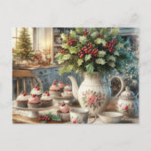 Kerst Farmhouse Theepartij Ansichtkaart Briefkaart (Voorkant)