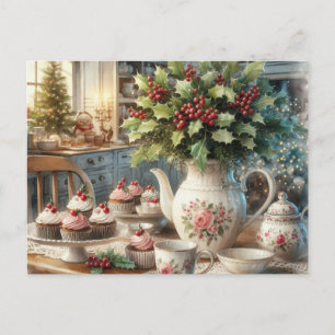 Kerst Farmhouse Theepartij Ansichtkaart Briefkaart