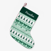 Kerst Faux gebreide trui met naam Mint Green Kleine Kerstsok (Voorkant (Hangend))