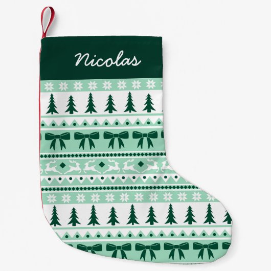 Kerst Faux gebreide trui met naam Mint Green Kleine Kerstsok (Voorkant)