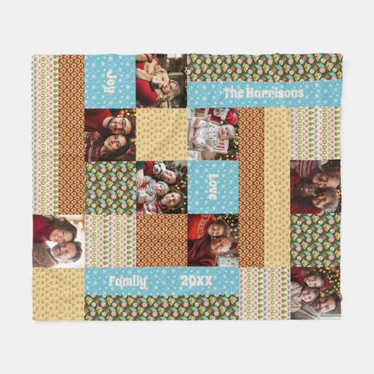 Kerst Faux Patchwork Keepsake Foto familie Fleece Deken (Voorkant (Horizontaal))